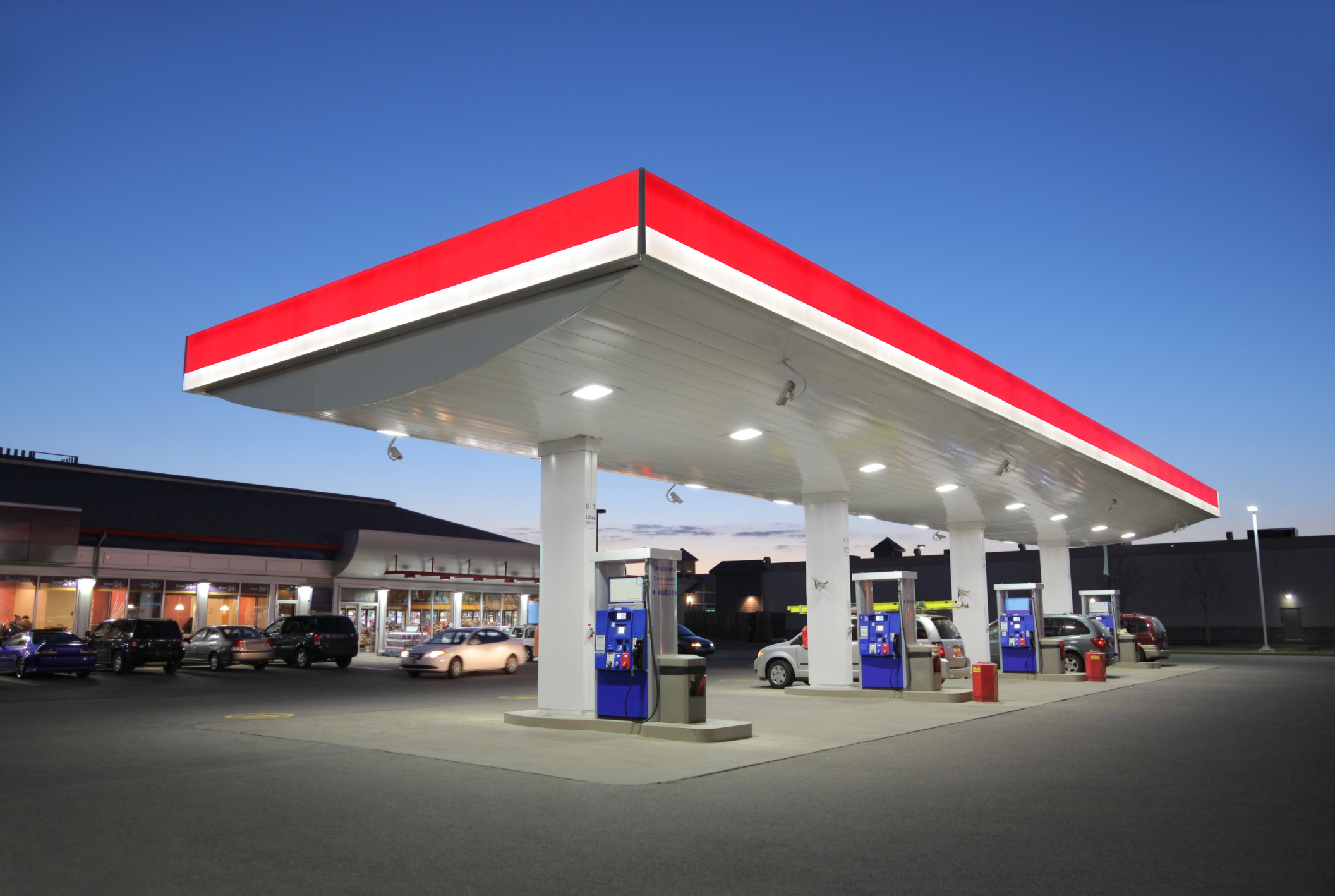 Fuel station forecourt and canopy fascia