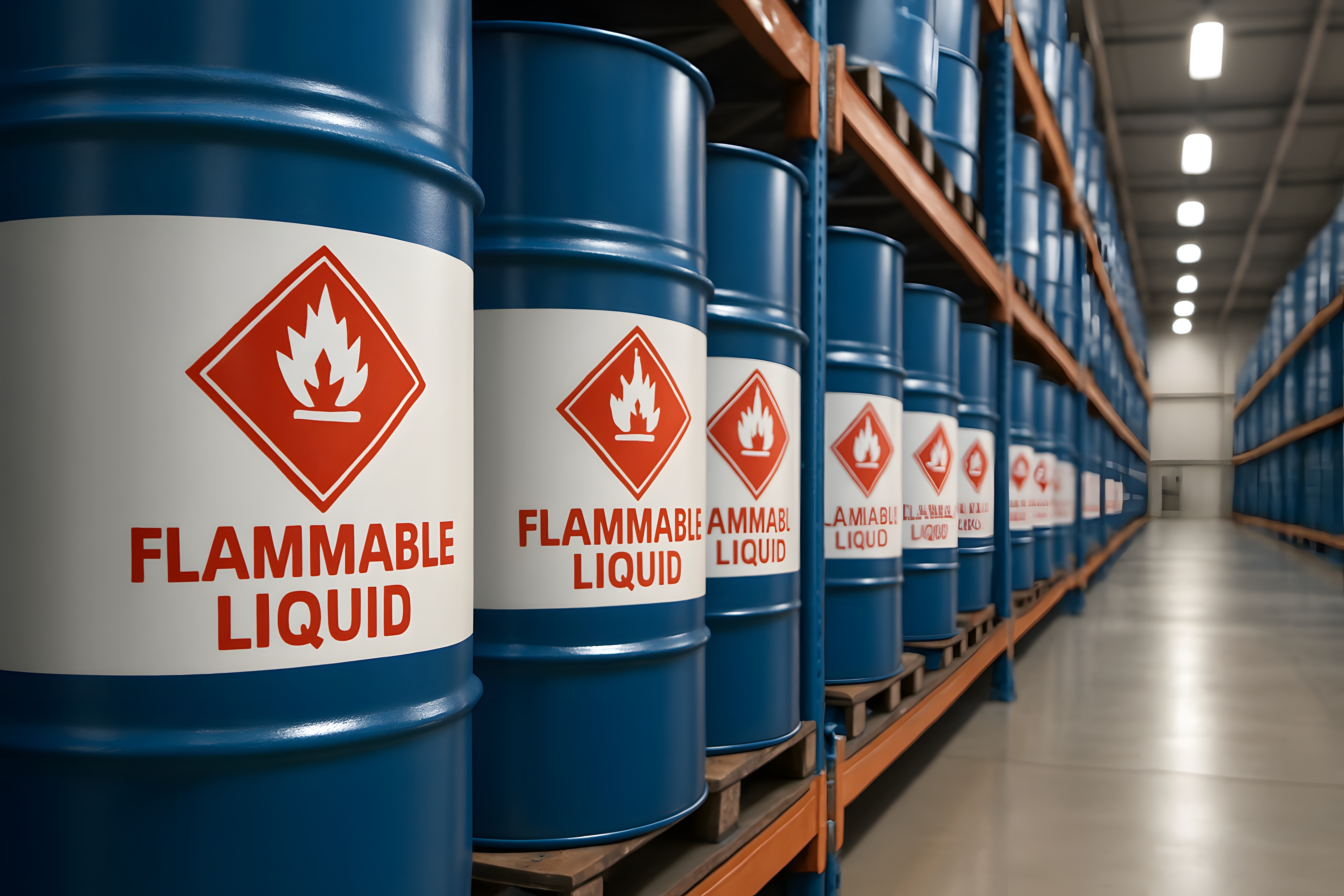 Hazard labels on industrial drums