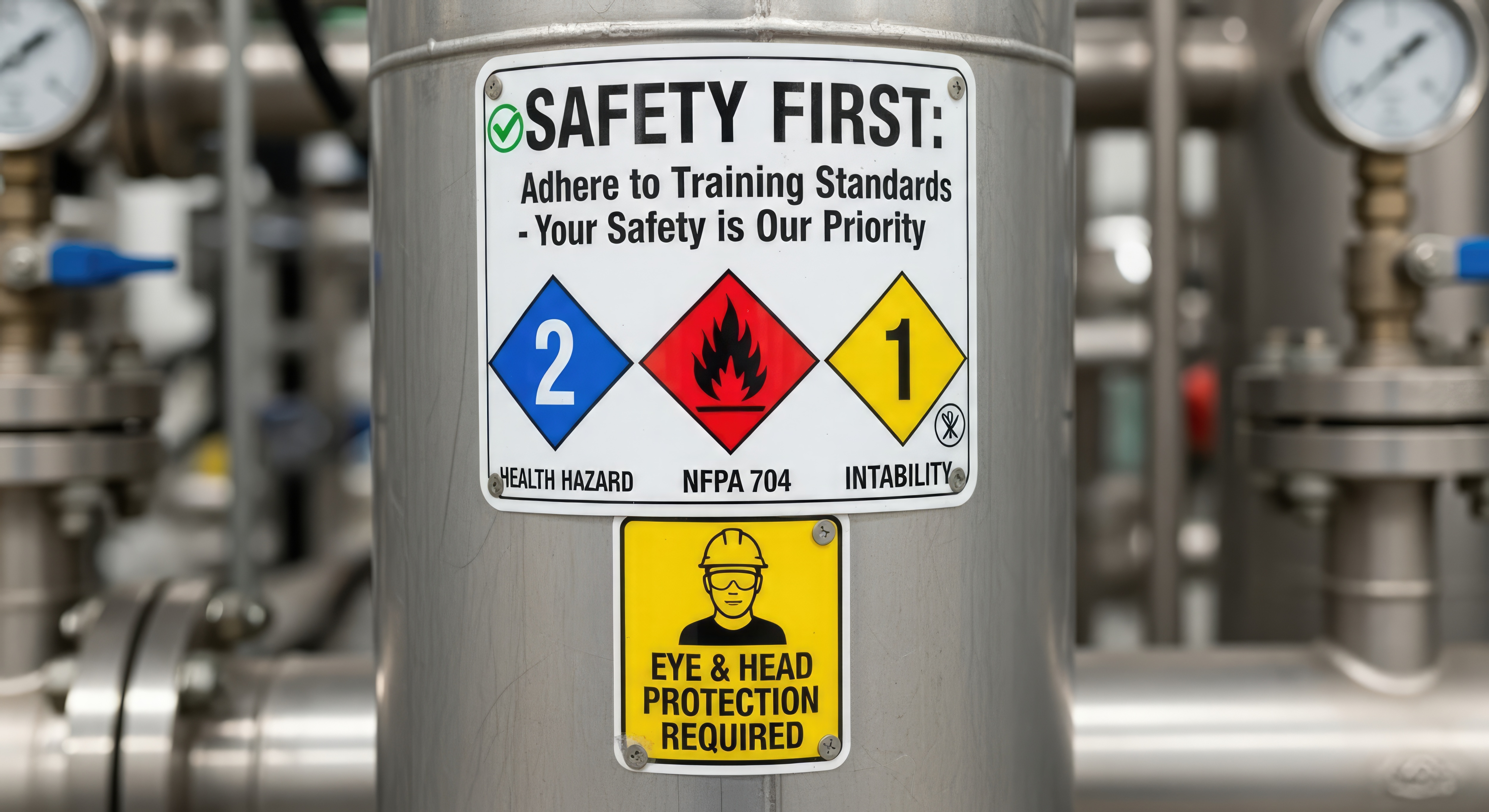 NFPA 704 safety-first compliance label mounted on industrial equipment